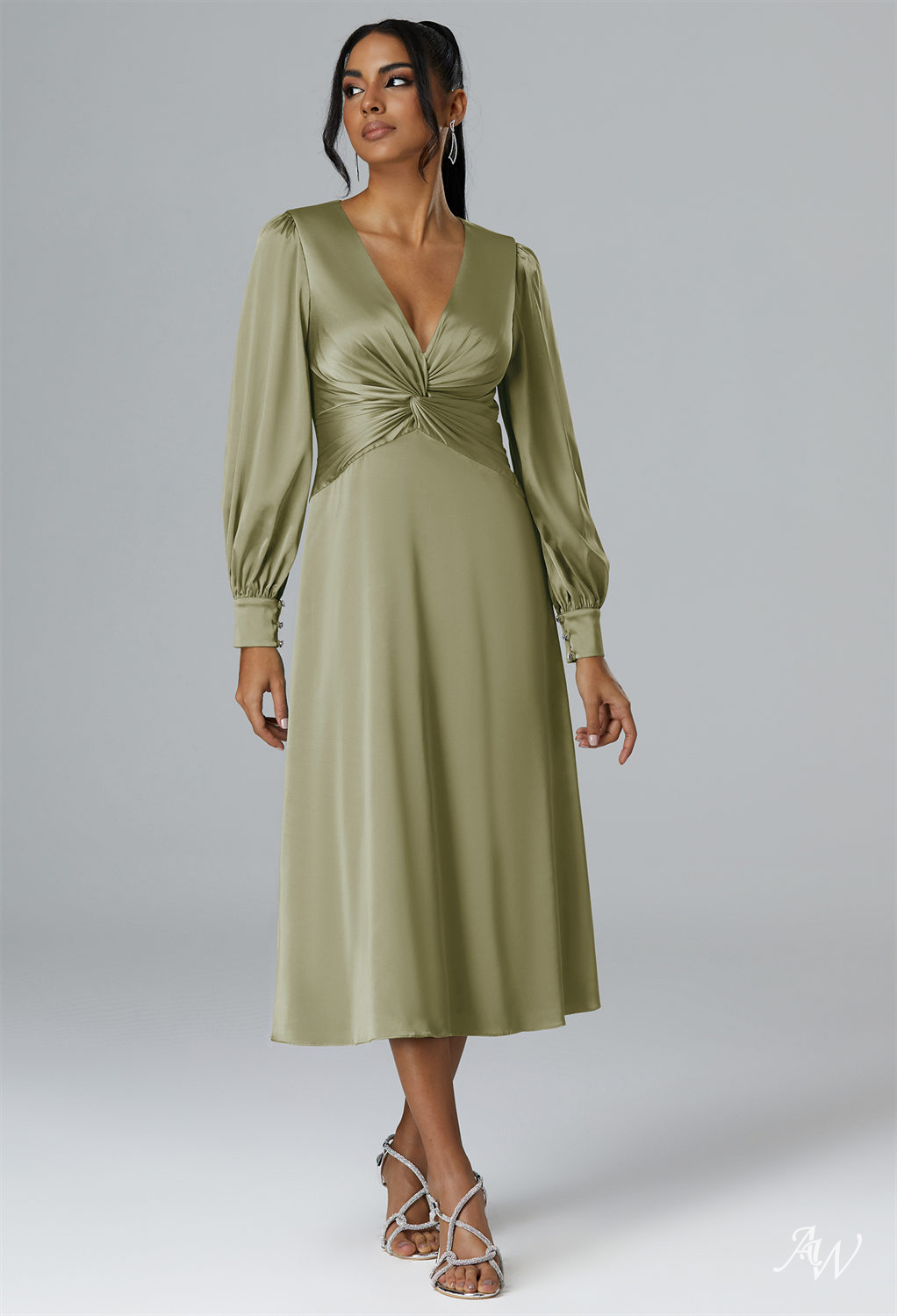 AW Sibylla Fennel Seed Satin Charmeuse Bridesmaid Dresses image3